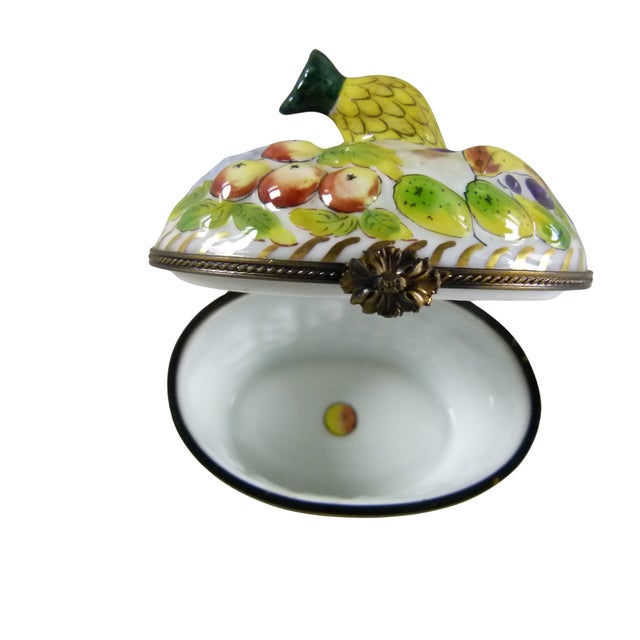 1980s Limoges France Peint Main Fruit Basket Trinket Box . Hand Painted . Pineapple Finial . Signed Cs For Sale - Image 12 of 13