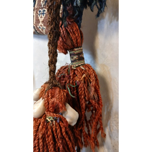 Antique Baluch Tribal Salt Bag With Cowrie Shell Tassels in Brown & Indigo For Sale - Image 9 of 18