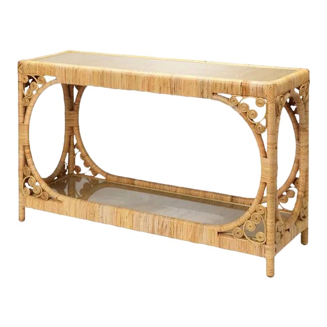 Jamie Young Primrose Rattan & Glass Console Table For Sale