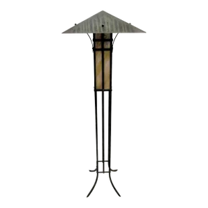 1970s Craftsman Mission Style Metal and Mica Torchier Floor Lamp