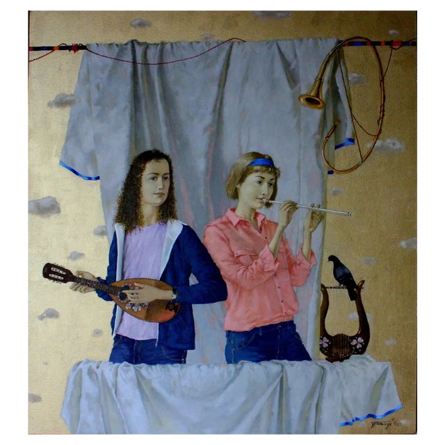 Tatyana Palchuk, Flutist and Mandolin Player, 2016, Oil on Canvas For Sale