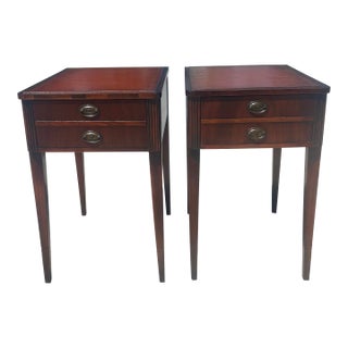 1950s Vintage Mahogany Hepplewhite Leather Top End Tables, a Pair For Sale