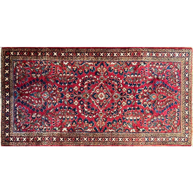 Antique handmade Northwest Persian Sarouk rug, c-1920, 2'1" x 4'2", fine wool, in red and blue color and traditional...