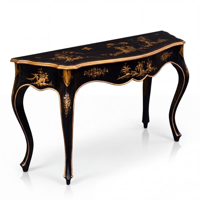 1960s 1960s Italian Black & Gilt Chinoiserie French Louis XV Style Console Table For Sale - Image 5 of 5