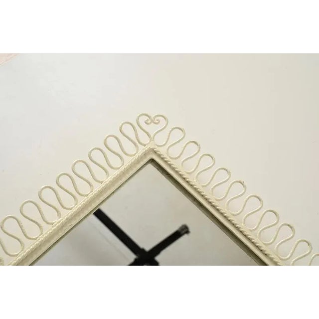 Gio Ponti Rectangular Ivory Enameled Wrought Iron Mirror in the style of Gio Ponti, Italy, 1950s For Sale - Image 4 of 14