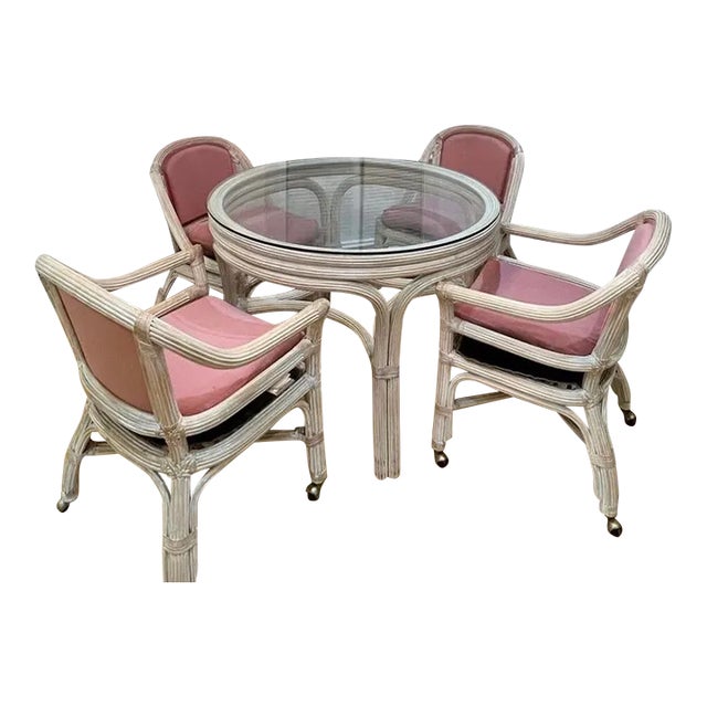 1980s Pencil Reed Pink Dining Set - 5 Pieces For Sale