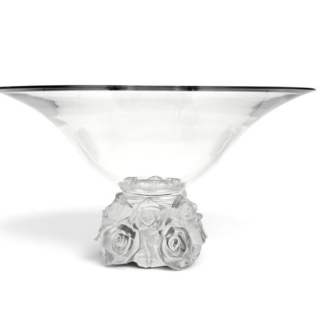 A substantial Shannon Crystal by Godinger pedestal centerpiece bowl from the Frosted Rose Bouquet collection, produced in...