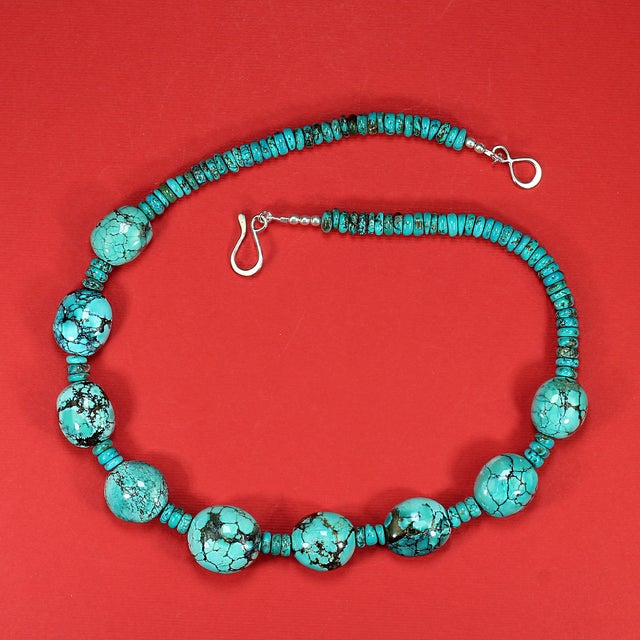 Ajd 18 Inch Delightful Delicate Turquoise Polished Nugget Necklace For Sale In Raleigh - Image 6 of 6