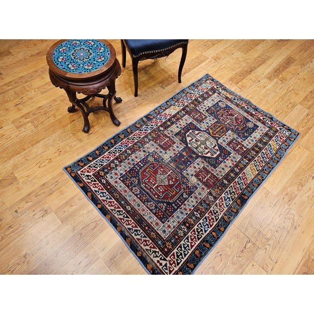 1900 - 1909 Antique Caucasian Shirvan Area Rug, Handwoven Wool, Geometric Medallion, 3' x 5' For Sale - Image 5 of 17
