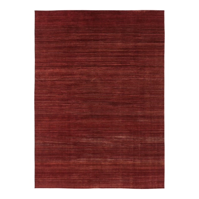 Rug & Kilim’s Modern Textural Rug, Rich Burgundy Red Tone-on-Tone Striae For Sale