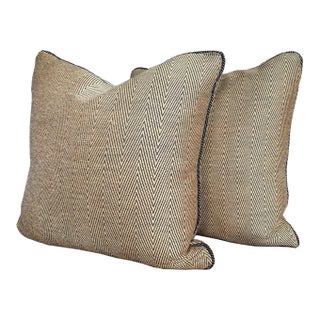 Custom Square Pillows in Donghia Gold Chevron Wool - A Pair For Sale
