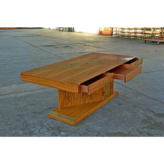 Olive Root and Brass Sculpture Table with Three Drawers, Italy, 1950s For Sale - Image 6 of 10