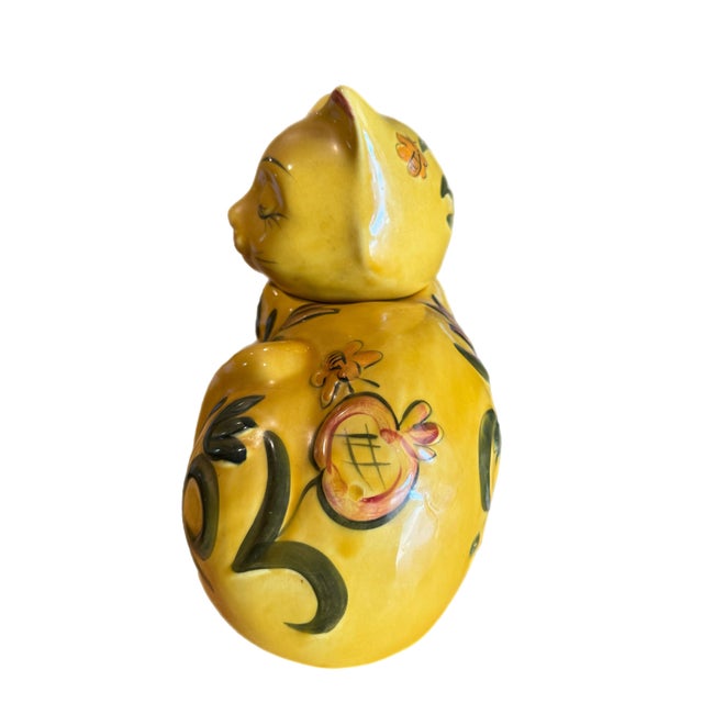 Vintage 1960s Yellow Calico Cat Ceramic Cookie Jar For Sale In Miami - Image 6 of 9