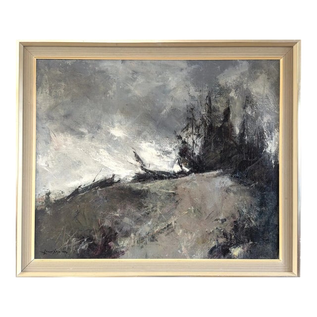 Mid-Century Modern 'Storm's Edge' Vintage Original Swedish Expressive Landscape Oil Painting, Framed For Sale