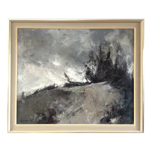 Mid-Century Modern 'Storm's Edge' Vintage Original Swedish Expressive Landscape Oil Painting, Framed