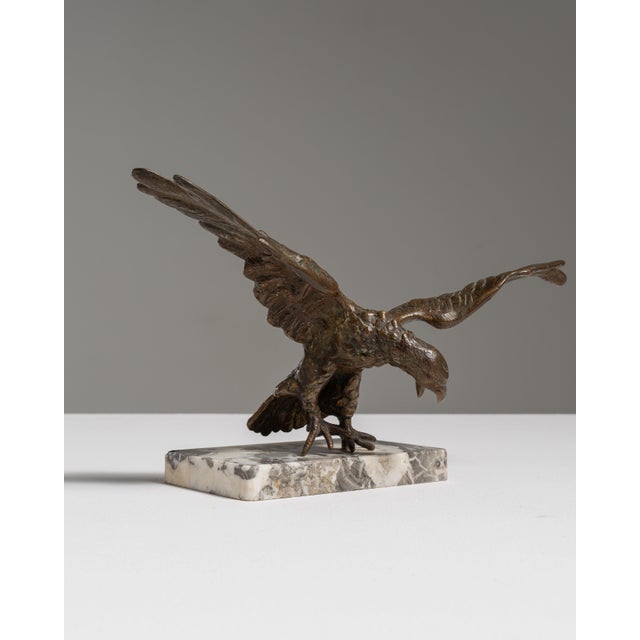 French 1900s French Bronze Eagle Sculpture on Marble Base For Sale - Image 3 of 15