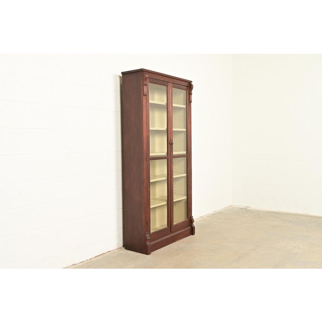 R. J. Horner & Co. Antique American Empire Carved Walnut Bookcase Cabinet, Circa 1900 For Sale - Image 4 of 12