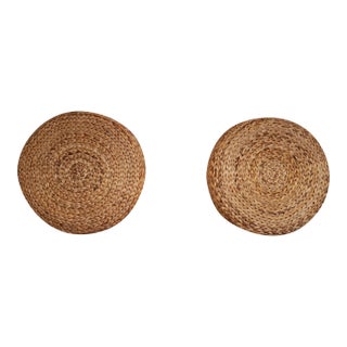 Nancie Large Wicker Stool, Pouf, Ottoman or Wall Art - a Pair For Sale