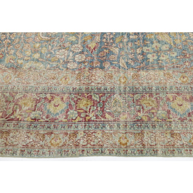 Antique Mashad Wool Rug With Allover Palmette Motifs & Muted Blue Patina For Sale - Image 9 of 12