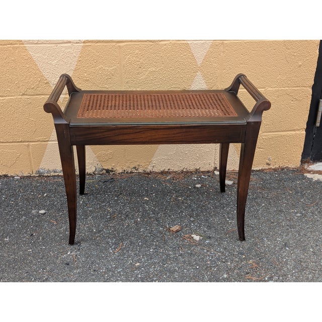 Brown Vintage Wood and Cane Seat Piano or Vanity Bench For Sale - Image 8 of 9