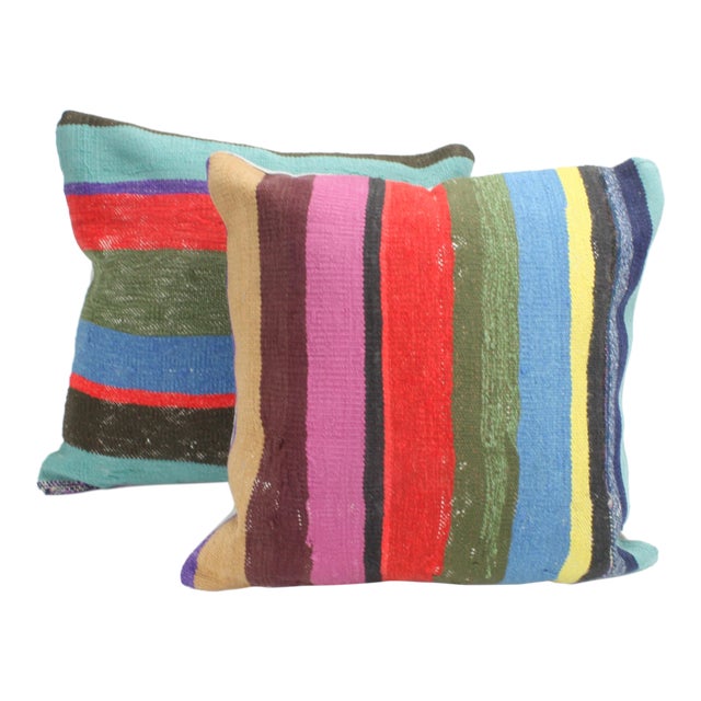 Striped Turkish Kilim Throw Pillows A Pair Chairish