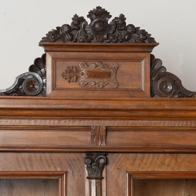 Pair, Late 19th Century Walnut Display Cabinet Bookcases With Glass Panels For Sale - Image 6 of 18