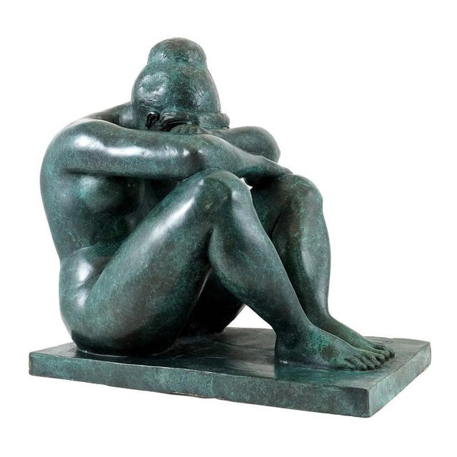 Art Deco Style Modern Sculpture, Green Patinated Bronze For Sale - Image 3 of 10