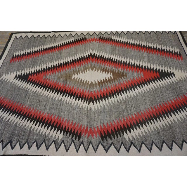 1930s Gray Tribal Geometric Diamond American Navajo Rug 4'6'' X 6'8'' Flatweave Wool Carpet For Sale - Image 4 of 11