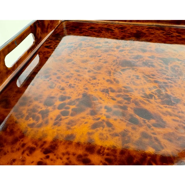 Hollywood Regency Vintage Mikasa Japan Faux Burl Lacquer Serving Tray & Plates – Set of 7 For Sale - Image 3 of 12