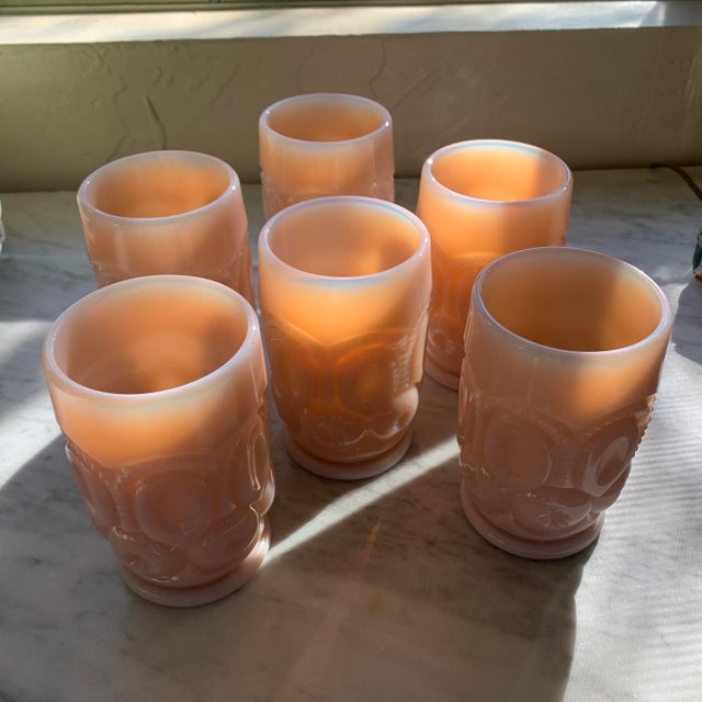 Mid-Century Modern Vintage Pink Opaline Glass Tumblers Set of 6 For Sale - Image 3 of 12
