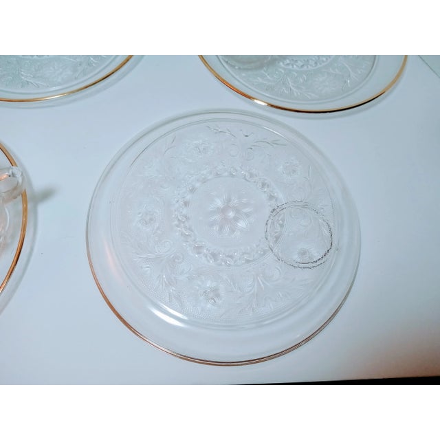 Mid-Century Modern Vintage Anchor Hocking Eight Piece Set Sandwich Clear Snack Plates & Cups For Sale - Image 3 of 8