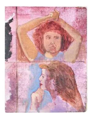 Pink Double Portrait Painting of a Girl and Woman - 14” X 18”