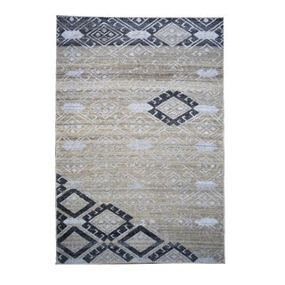 Indian Palermo Wool & Silk 5x7 Grey, Black & Tan Handmade Area Rug #9902770 For Sale