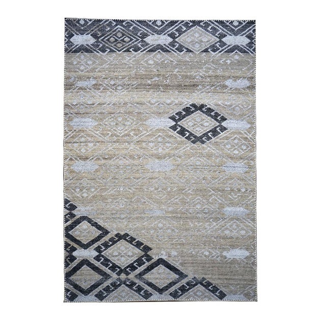 Indian Palermo Wool & Silk 5x7 Grey, Black & Tan Handmade Area Rug #9902770 For Sale