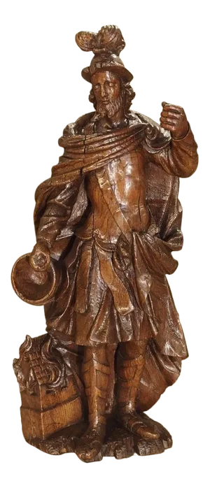 17th Century Oak Statue of Saint Florian, Patron Saint of Firefighters