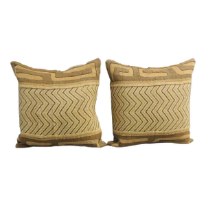 African Woven Raffia Kuba Decorative Pillows - Set of 2