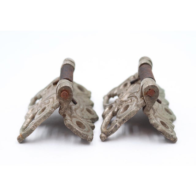 Pair of Antique Art Deco Nickel Plated Brass Spring Hinges For Sale - Image 4 of 5