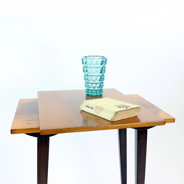 Great tall side table produced in Czechoslovakia in 1960s. The table was originally used as a TV table for the big TV sets...