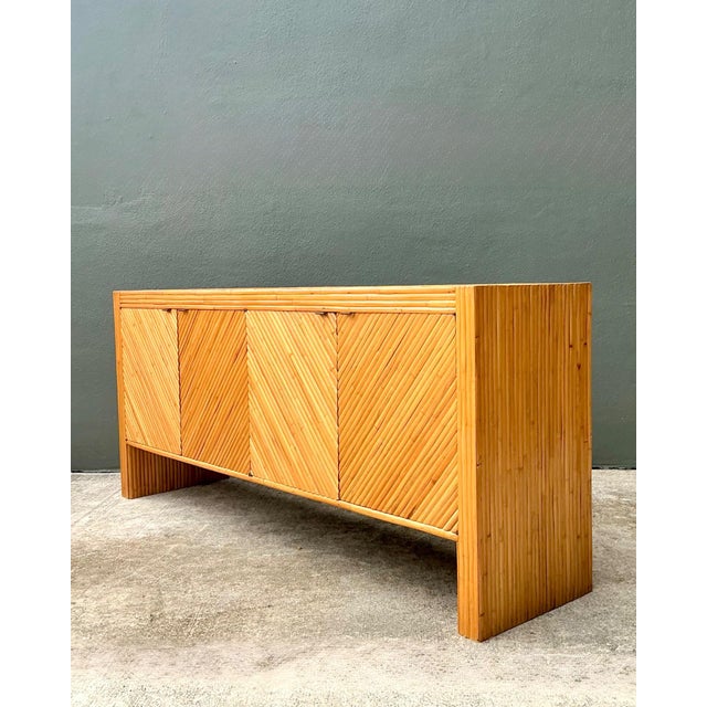 Vintage 1970s Chevron Rattan Credenza For Sale - Image 15 of 18