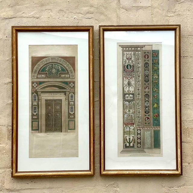 Vintage Pair of Hand Colored Engravings After Raphael “Le Loggie De Raffaello” From the Breakers Hotel For Sale - Image 9 of 11