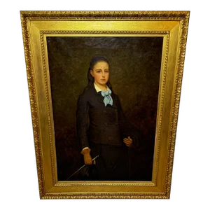 Huge Equestrian Oil Painting Miss Beatrice Mary Clifford (b.1861), Aged 14 – Equestrian Portrait c.1875