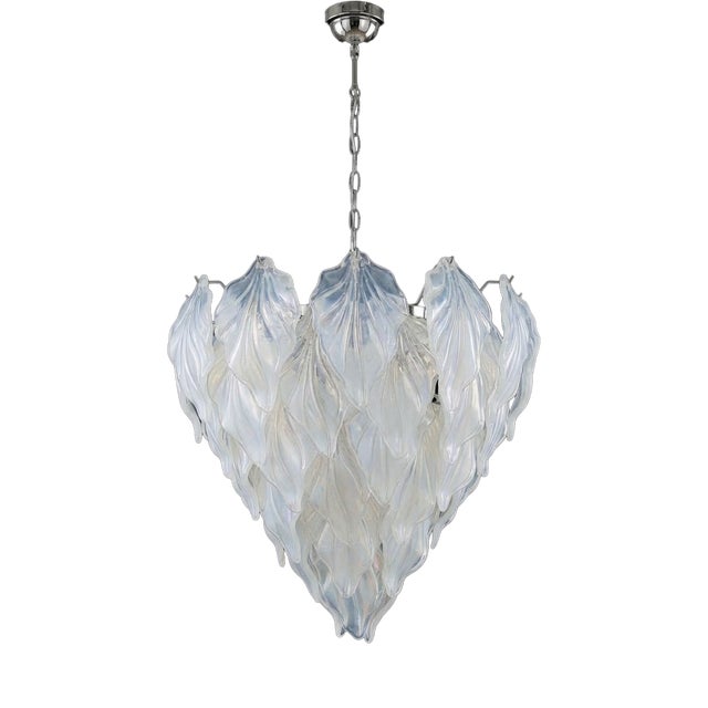 Vintage Opal Leaf Chandelier in Murano Glass, 1980 For Sale