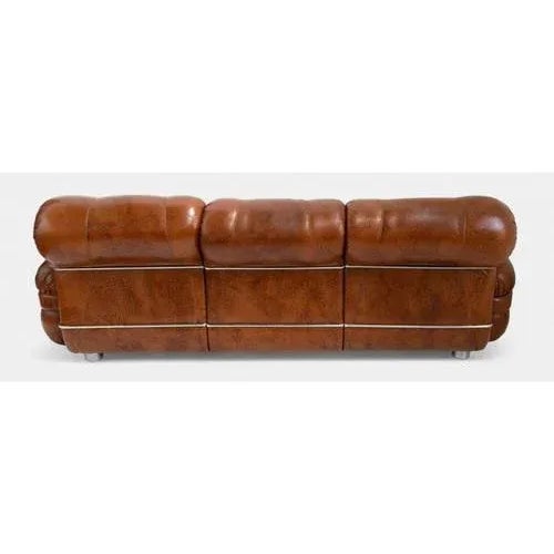 1970s Midcentury Modern Italian Leather Three-Seater Sofa, 1970s For Sale - Image 5 of 7