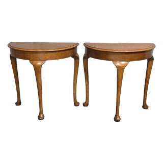Oak Demi Lune Console Tables, 1920s, Set of 2 For Sale