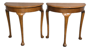 Oak Demi Lune Console Tables, 1920s, Set of 2