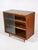 Pair of Vintage Original Mid-Century Modern Walnut Finish All Wood Display Cabinets With Adjustable Shelves and Sliding Wire Glass Doors For Sale - Image 14 of 18