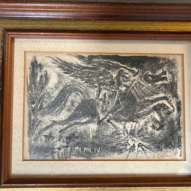 1950’s original abstract expressionist knight on horse lithograph. Signed and framed. Measures approximately 11x9 overall....