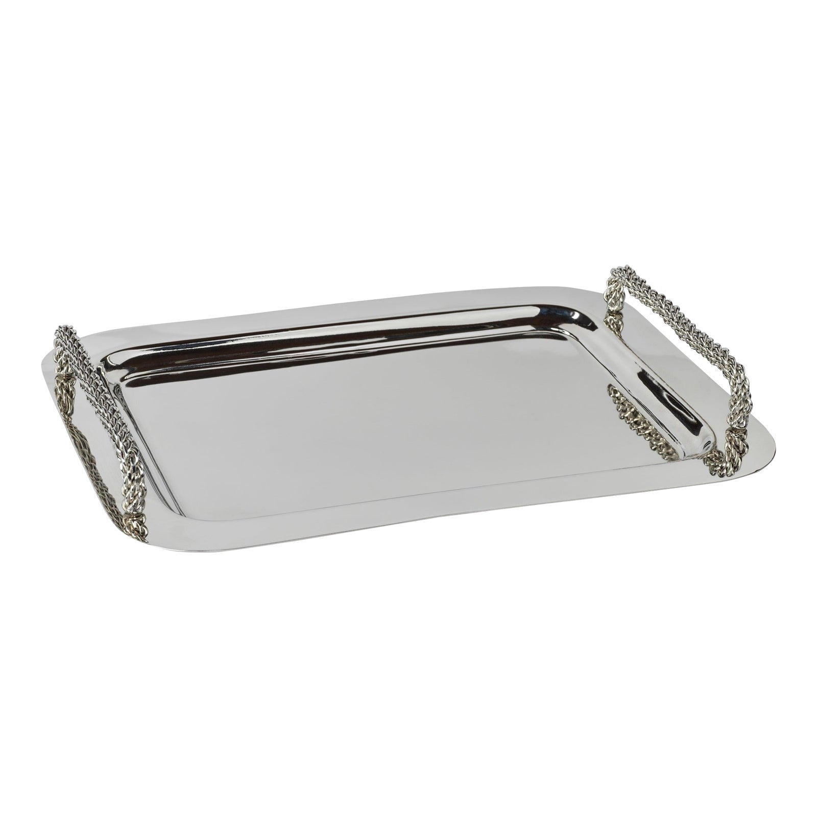 Rectangular Metal Serving Tray with Woven Handles Chairish