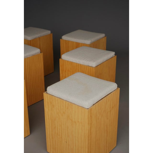 Contemporary Vintage Plywood Stools with Grey Cushions, 1990s, Set of 6 For Sale - Image 3 of 14