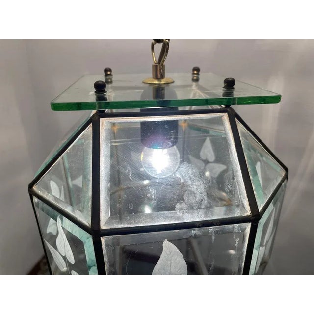 Vintage Etched Glass Bronze Light Pendant, 1950s For Sale - Image 4 of 11